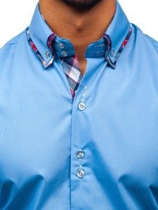 Блакитна чоловіча елегантна сорочка з довгим рукавом Bolf 2712