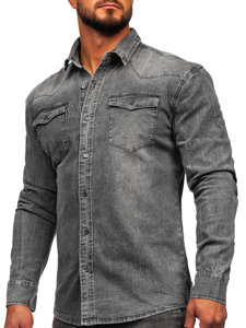 Графітова чоловіча джинсова сорочка з довгим рукавом Bolf MC710G