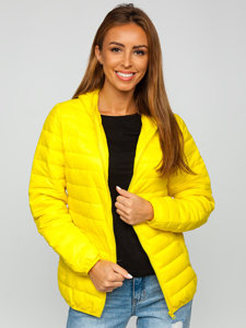 Жовта жіноча стьобана демісезонна куртка з капюшоном Bolf M23036