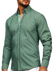 Зелена чоловіча сорочка в смужку з довгим рукавом Bolf 20731-1