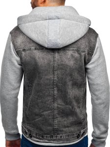 Сіра чоловіча джинсова куртка з капюшоном Bolf 10350