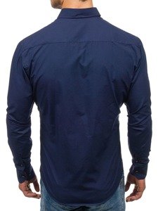 Темно-синя елегантна чоловіча сорочка з довгим рукавом Bolf 5827