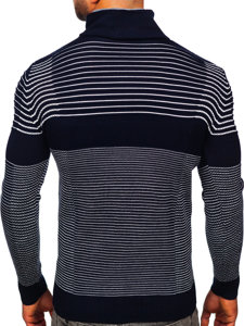 Темно-синій чоловічий светр з коміром-стійкою Bolf 1038