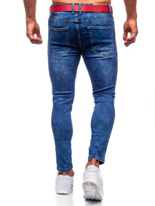 Темно-сині чоловічі джинсові штани slim fit з поясом Bolf TF101