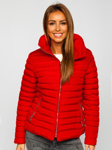 Темно-червона жіноча стьобана зимова куртка без капюшона Bolf 23063