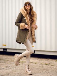 Хакі жіноча зимова куртка-парку з капюшоном Bolf 7033