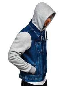 Чоловіча джинсова куртка з капюшоном темно-синя Bolf 211902