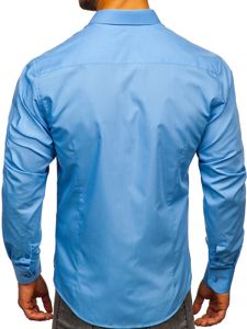 Чоловіча елегантна сорочка з довгим рукавом блакитна Bolf 1703