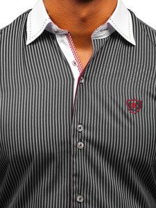 Чоловіча елегантна сорочка у смужку з довгим рукавом чорна Bolf 4784-A