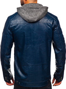 Чоловіча шкіряна куртка темно-синя Bolf ex703