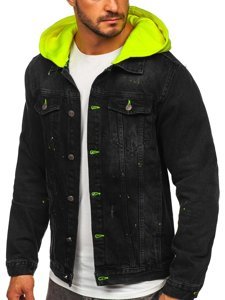 Чорна джинсова чоловіча куртка з капюшоном Bolf 1-2