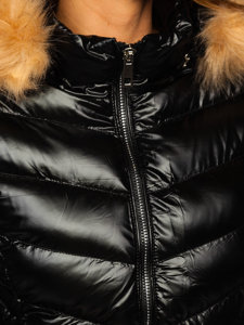 Чорна жіноча стьобана зимова куртка з капюшоном Bolf 6830