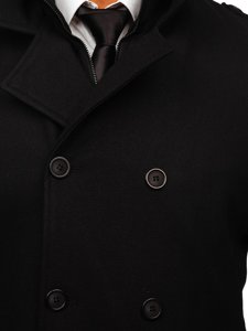 Чорне двобортне чоловіче зимове пальто зі знімним додатковим коміром-стійкою Bolf 8805
