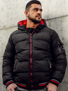 Чорно-червона чоловіча зимова двостороння стьобана куртка Bolf 7410