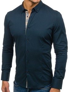 чоловіча сорочка з коротким рукавом темно-синя Bolf 7197